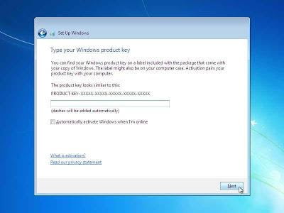 Ketikkan product key Windows 7