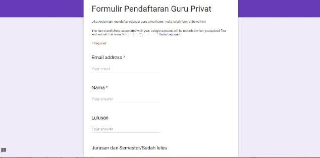 bentuk formulir yang akan diterima oleh responden