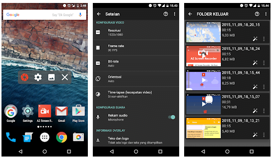 Aplikasi Perekam Layar Android AZ Screen Recorder