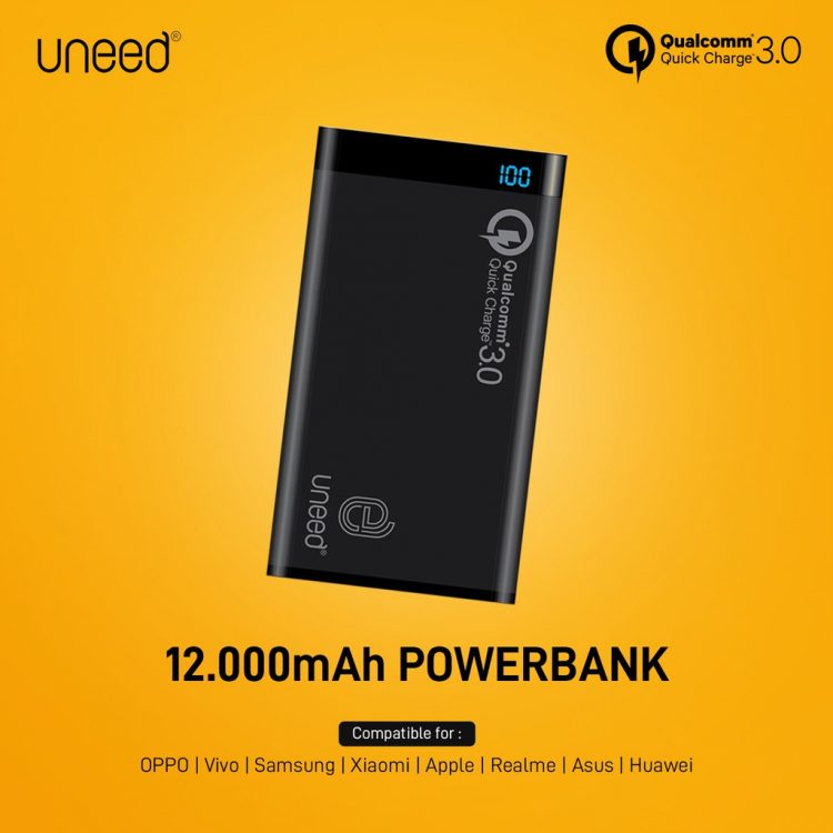 Uneed Power Bank Qualcomm Quick Charger 3.0 12.000 mAH