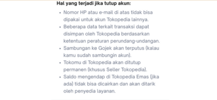 cara hapus akun tokopedia